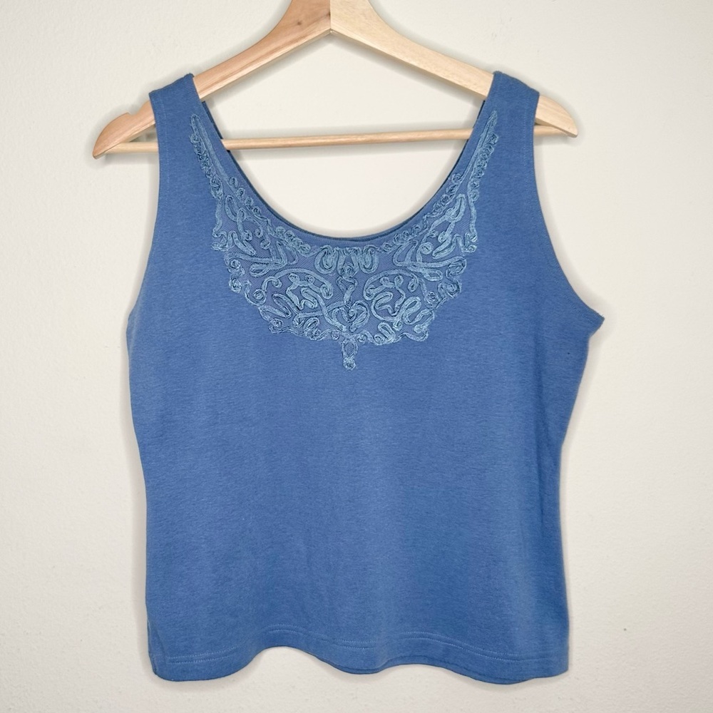 Style New York blue embroidery detail tank